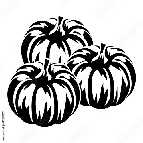 Three pumpkins in a black and white minimal design illustration style