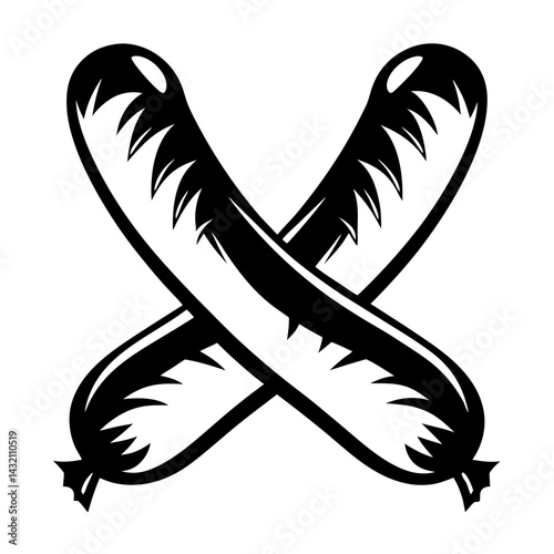 Monochrome crossed sausages illustration for grilling, cooking, or foodrelated designs