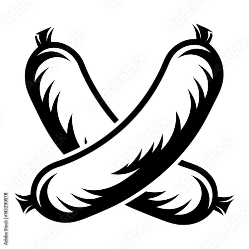 Crossed sausages black and white vector illustration on white background design