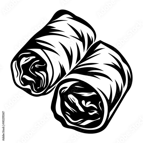 Artistic Black and White Depiction of Delicious Spring Rolls, Culinary Delight