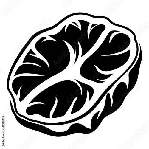 Stylized Black and White Illustration of a Cut of Meat with Marbling
