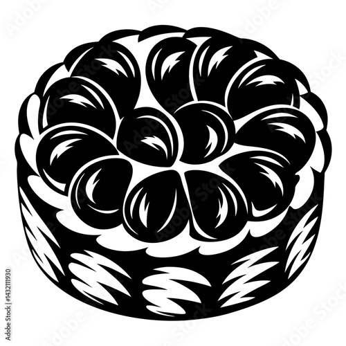 Delicious Black and White Round Cake Covered in Berries Icon Graphic
