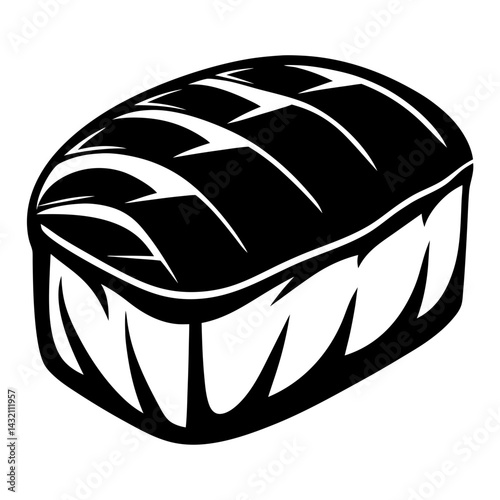 Stylized monochrome vector illustration of grilled eggplant with skin cuts design
