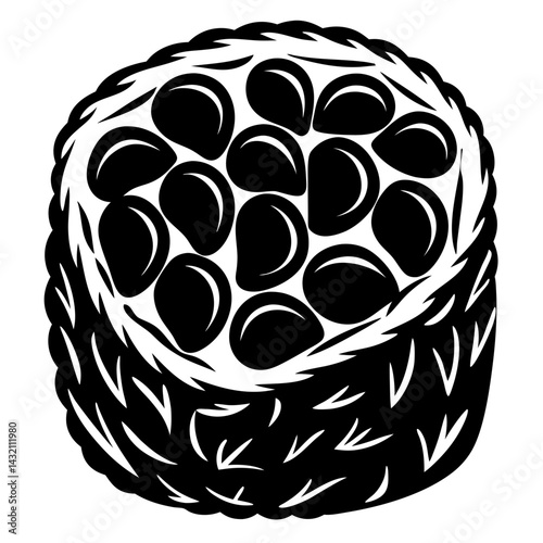 Monochrome maki sushi roll illustration with a distinctive design in vector format
