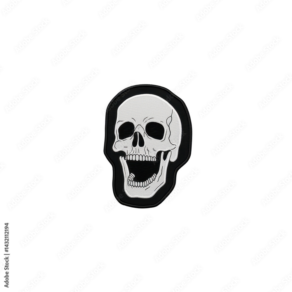 Fototapeta premium detailed illustration of human skull with open mouth, showcasing intricate bone structure and shading. design is set against plain background, emphasizing skull features