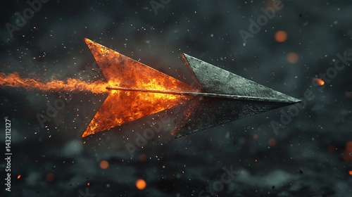 digitally rendered hologram arrow rotating slowly in space, realistic light dispersion and glowing edges