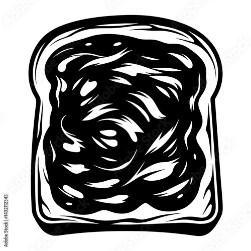 A monochromatic drawing of toast smothered in a rich dark jam topping