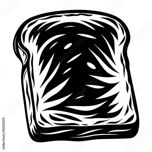 Monochrome illustration of a slice of bread with abstract internal pattern