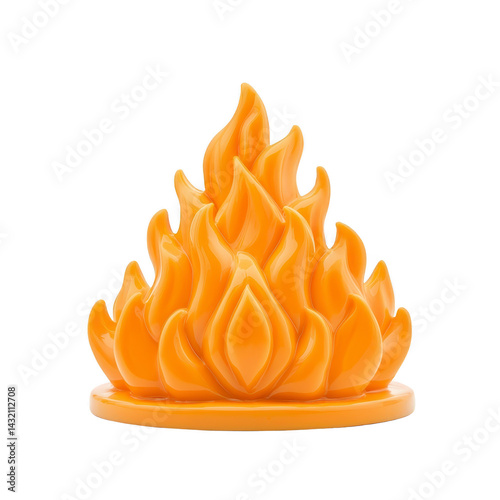 vibrant orange flame sculpture with smooth, flowing shapes, symbolizing warmth and energy. glossy finish enhances its dynamic appearance, making it striking decorative piece