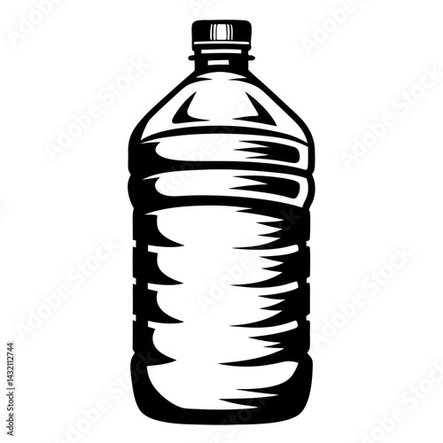 Black and white illustration of a plastic water bottle design