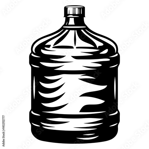 Monochrome Illustration of Large Water Bottle with Abstract Fill Pattern Design