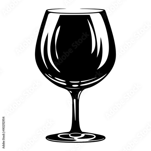 Stylized Black and White Wine Glass Illustration with Elegant Design Features
