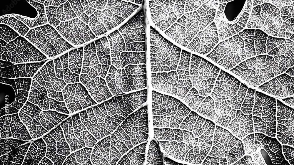 Obraz premium Intricate Leaf Vein Structure Black and White Macro Photography
