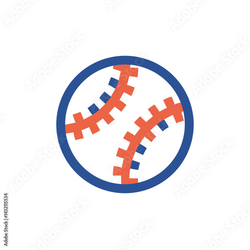 Baseball Icon with Red and Blue Stitching on White Background  