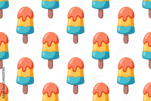 Seamless summer ice cream pattern. Cartoon vector colourful popsicles on background