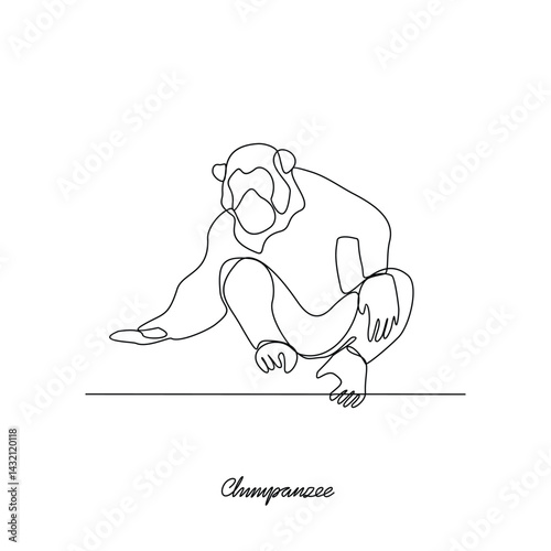 One continuous line drawing of Chimpanzee animal vector illustration. Primates animal themes in simple linear style vector design concept. Chimpanzee. for your asset design and educational purpose.