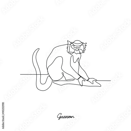 One continuous line drawing of Guenon animal vector illustration. Primates animal themes in simple linear style vector design concept. Guenon for your asset design and educational purpose.