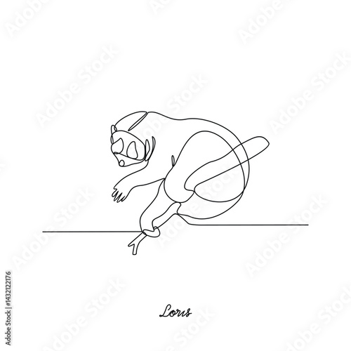 One continuous line drawing of Loris primates animal vector illustration. Primates animal themes in simple linear style vector design concept. Loris for your asset design and educational purpose.
