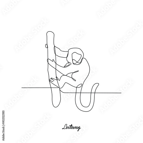 One continuous line drawing of Lutung animal vector illustration. Primates animal themes in simple linear style vector design concept. Lutung for your asset design and educational purpose.