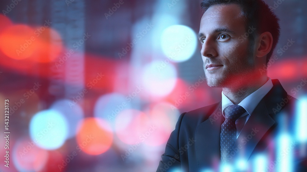 Fototapeta premium Professional European Businessman in Blurred Interior Setting