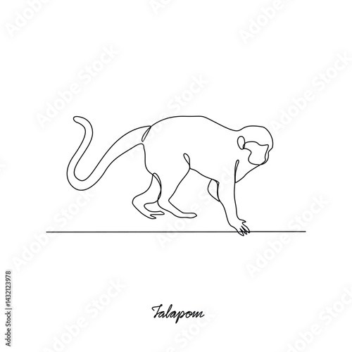 One continuous line drawing of Talapoin animal vector illustration. Primates animal themes in simple linear style vector design concept. Talapoin for your asset design and educational purpose.