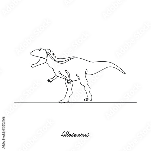 One continuous line drawing of Allosaurus animal vector illustration. Family Dinosaur themes in simple linear style vector design concept. Dinosaur for your asset design and education purpose.
