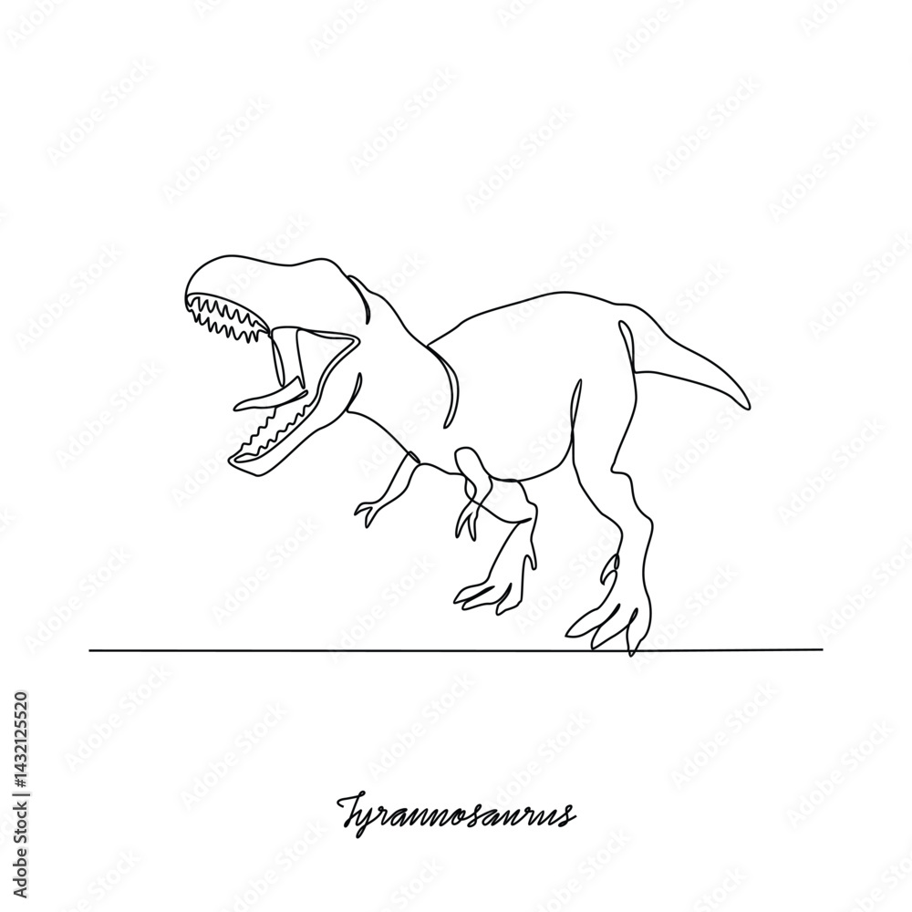 Obraz premium One continuous line drawing of Tyrannosaurus animal vector illustration. Family Dinosaur themes in simple linear style vector design concept. Dinosaur for your asset design and education purpose.