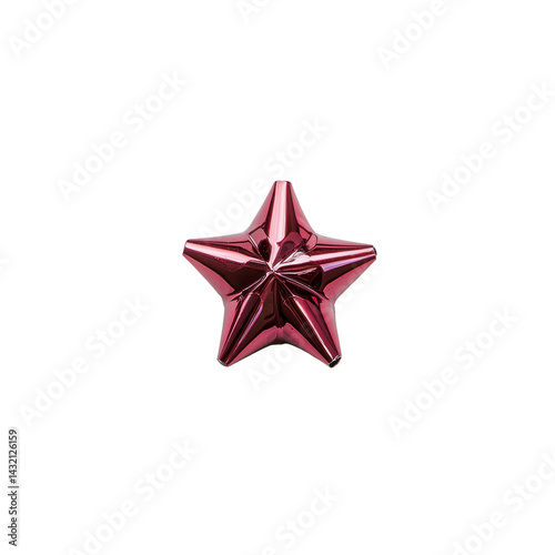 shiny red star shaped ornament with reflective surface, perfect for festive decorations or gift wrapping. Its metallic finish adds touch of elegance and holiday cheer photo