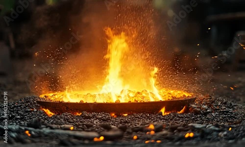 Wallpaper Mural Molten metal being poured into a circular mold surrounded by glowing embers in a workshop Torontodigital.ca