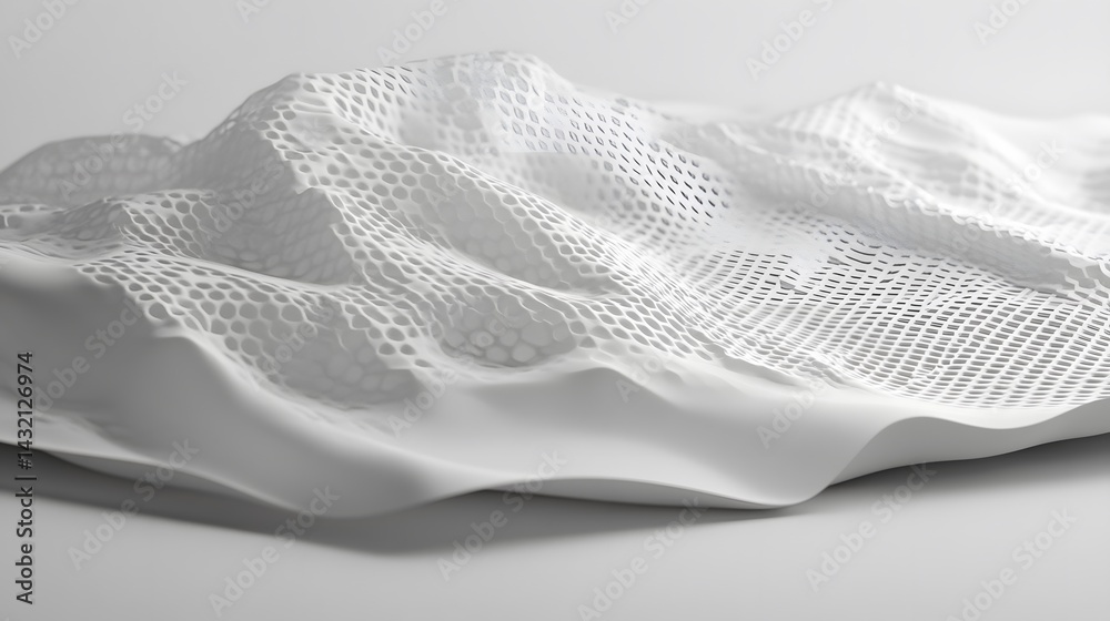 Fototapeta premium Abstract White 3D Mesh Landscape Topographic Surface