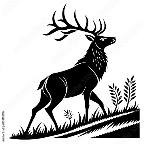 Wallpaper Mural Majestic Stag Silhouette – Minimalist Black and White Deer Vector Illustration with Elegant Antlers Torontodigital.ca