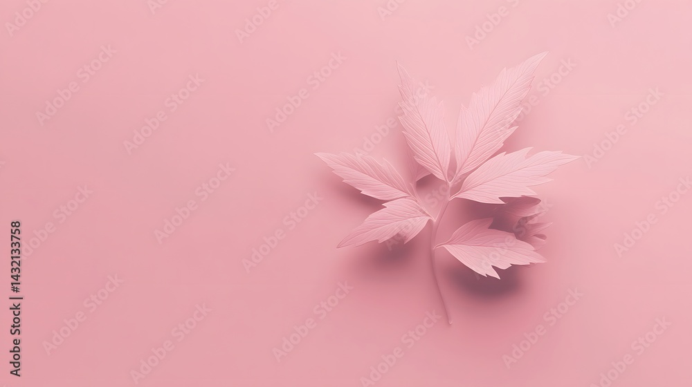 Pink Leaf Branch Minimalist Botanical Background Pink Leaf Branch Minimalist Botanical Background