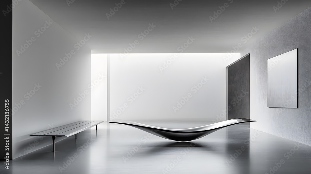 Fototapeta premium Abstract Modern Minimalist Interior Design with Unique Bench