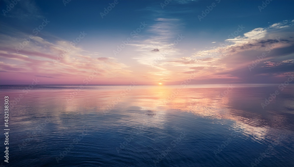 Fototapeta premium tranquil pastel sunset reflected on the calm ocean surface