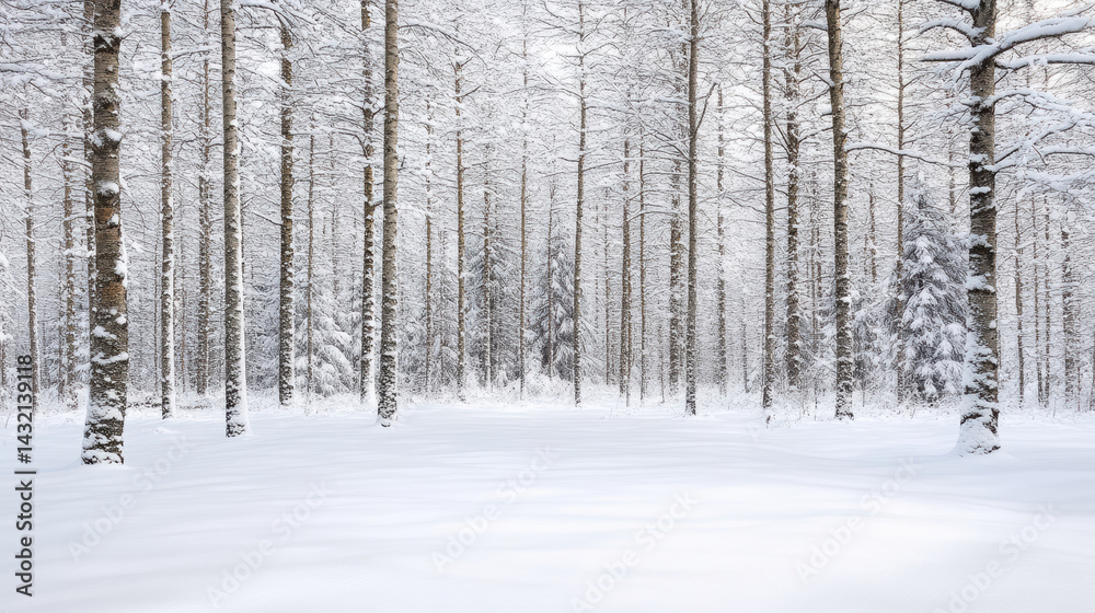Snow covered trees create serene winter landscape, inviting tranquility and peace Snow covered trees create serene winter landscape, inviting tranquility and peace