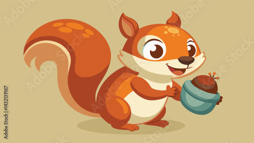 Cute vector illustration of a squirrel holding an acorn, showcasing playful expression and charming characteristics in a friendly cartoon style