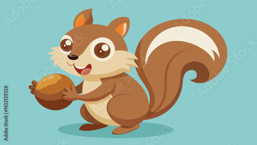 Cute vector illustration of a squirrel holding an acorn, showcasing playful expression and charming characteristics in a friendly cartoon style