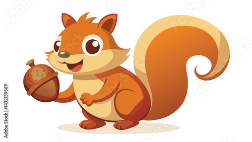 Cute vector illustration of a squirrel holding an acorn, showcasing playful expression and charming characteristics in a friendly cartoon style