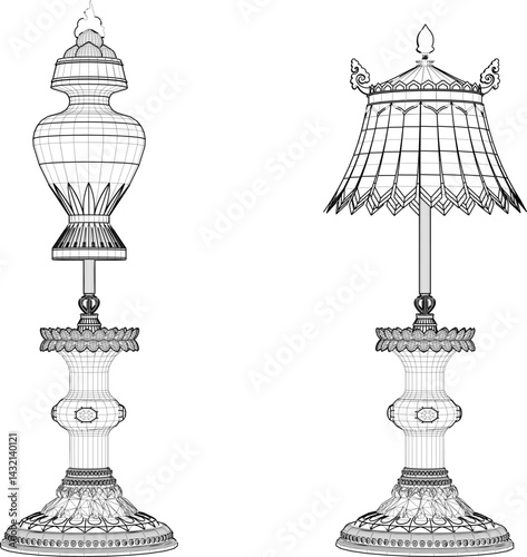 sketch vector illustration design of table lamp for bedroom old classic vintage ethnic traditional  