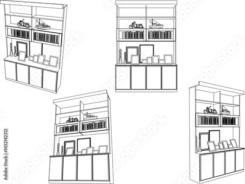 modern minimalist bookshelf furniture design illustration vector sketch 