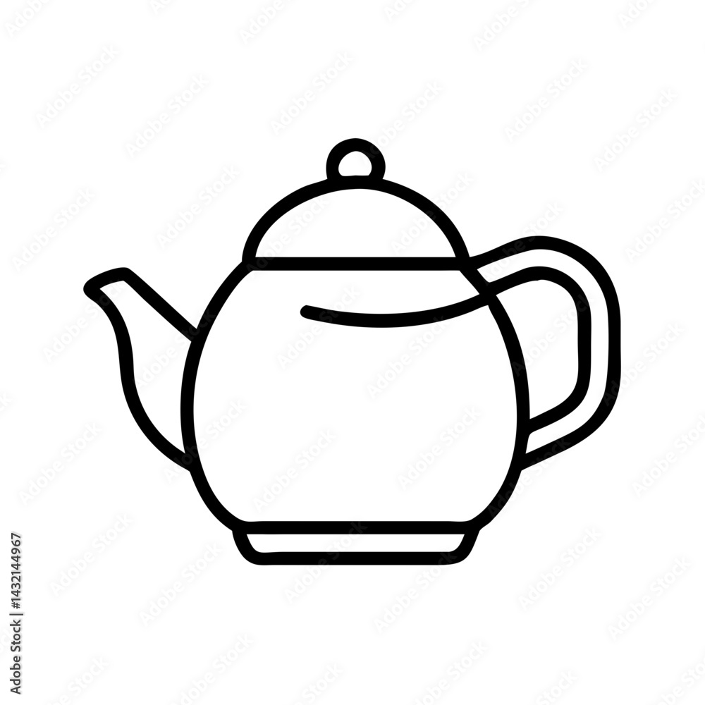 Minimalist black line icon of classic teapot with lid, handle and spout, isolated on white background, symbol of tea, warmth and hospitality Minimalist black line icon of classic teapot with lid, handle and spout, isolated on white background, symbol of tea, warmth and hospitality