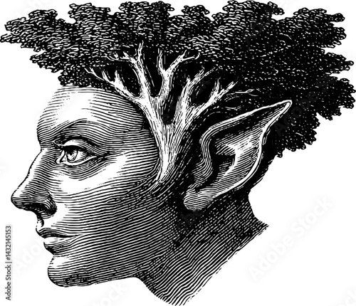 Foto Enigmatic dryad with forest crown: an intricate engraving inspired by nature