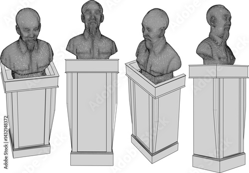 sketch vector illustration design sculpture statue half body figure of chinese movement