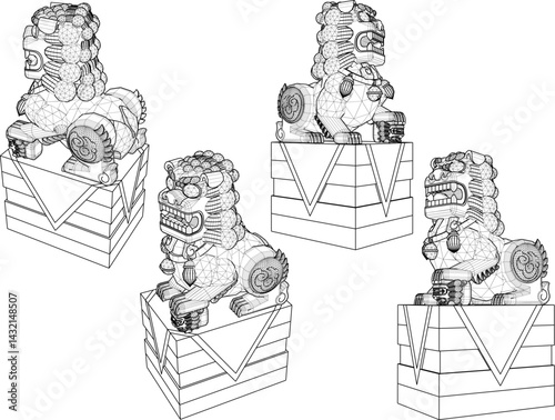 sketch vector illustration design statue pot ornamental plant classic vintage ethnic traditional chinese  