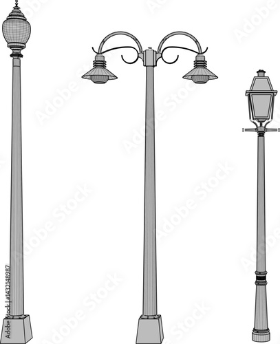 sketch vector illustration silhouette design classic vintage city park lamp ethnic europe  