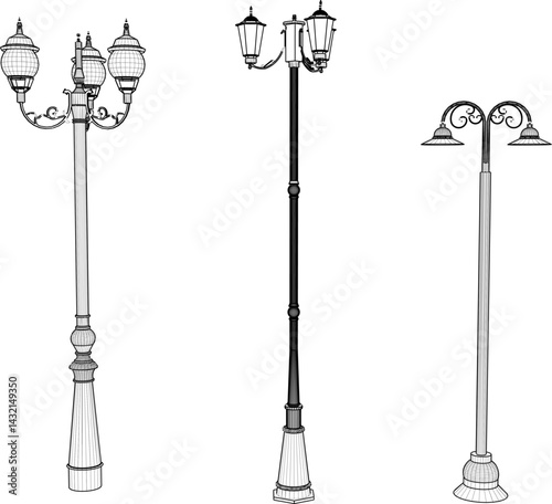 sketch vector illustration silhouette design classic vintage city park lamp ethnic europe  