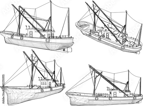 vector sketch illustration design fishing boat for fishermen looking for fish in the sea 