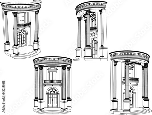 vector sketch illustration design image architecture terrace building house with large columns classic vintage 
