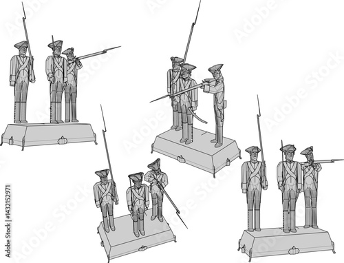 vector sketch illustration design of cavalry soldier toy fighting with classic vintage ethnic weapons  