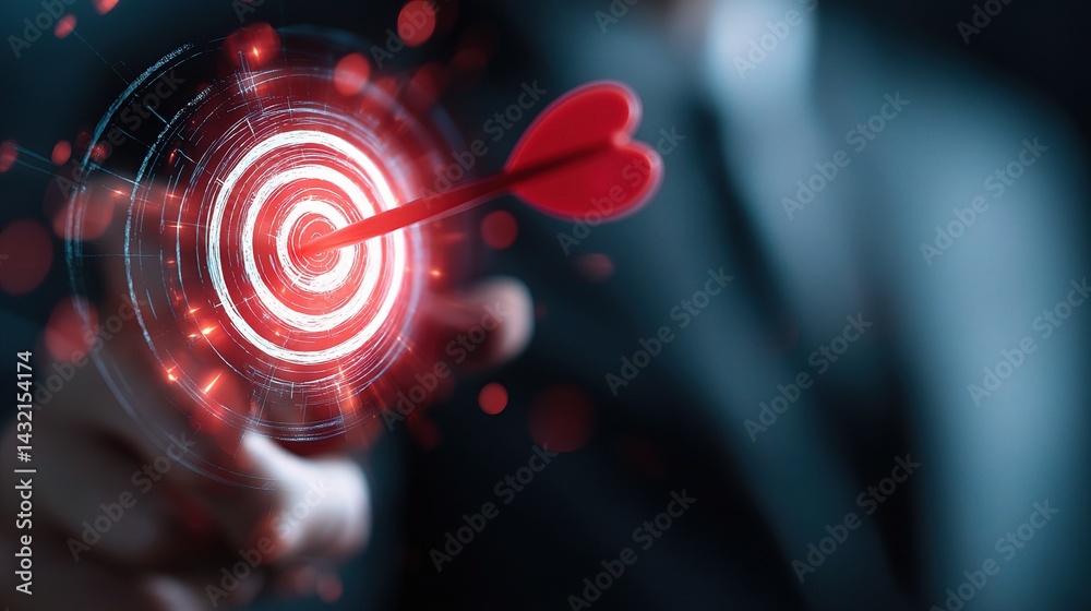 Fototapeta premium Executive Aiming Red Dart at Virtual Glowing Target Concept